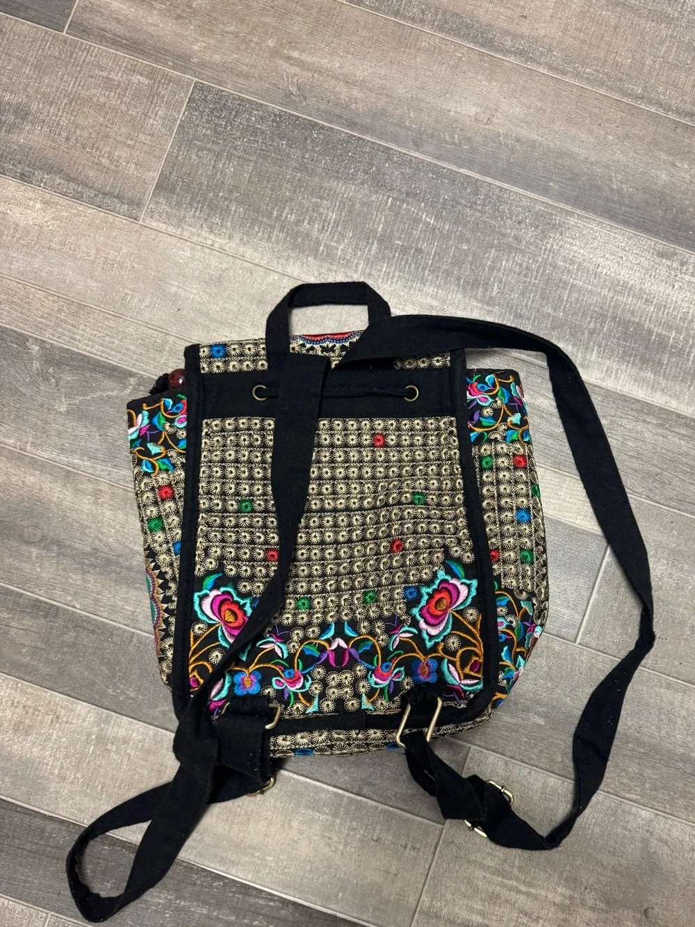 Indian Boho Gypsy Western Embroidered Canvas Mini Backpack Adjustable Straps Flo